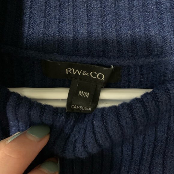 RW&CO Size Medium Royal Blue Cowl Neck Sweater - Picture 2 of 3